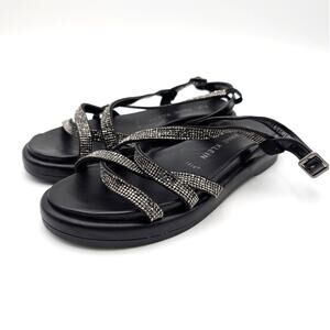 Anne Klein Esmeralda Strappy Sandals Rhinestones Women's Black Size US5M EU35.5